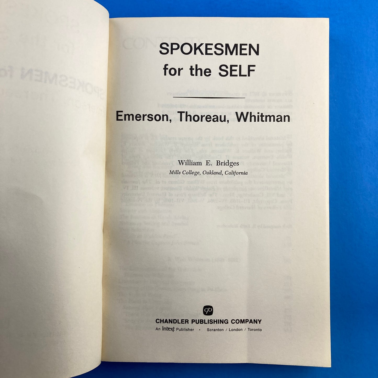 Spokesmen for the Self: Emerson, Thoreau, Wilson