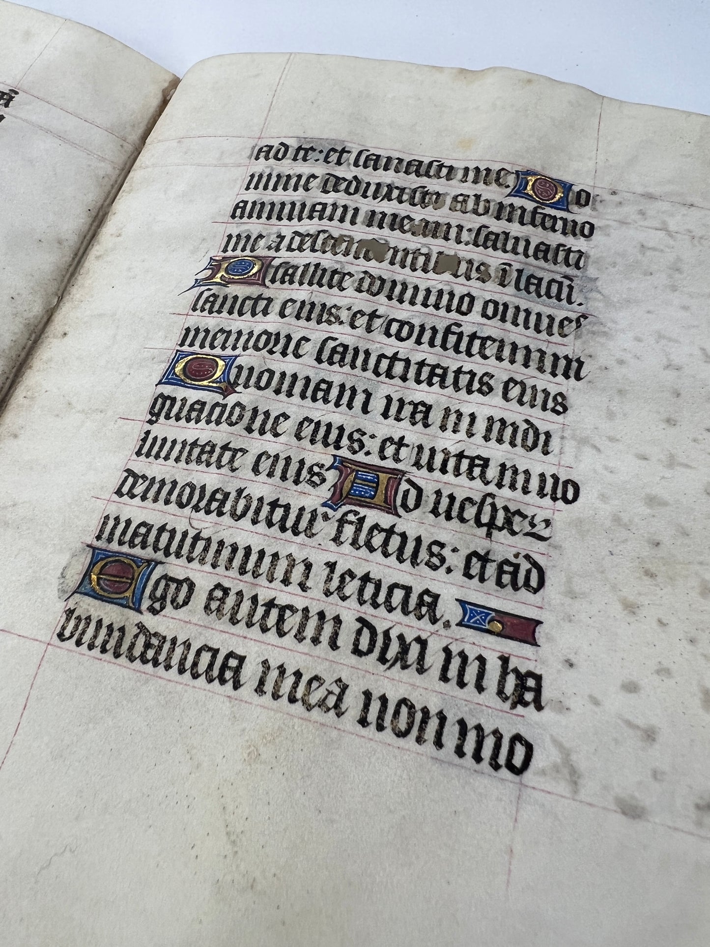 c1450 Illuminated Manuscript Vellum Bifolium Leaves from a Book of Hours