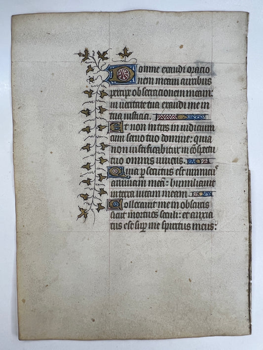 c1460 Illuminated Manuscript Vellum Leaf from a Book of Hours