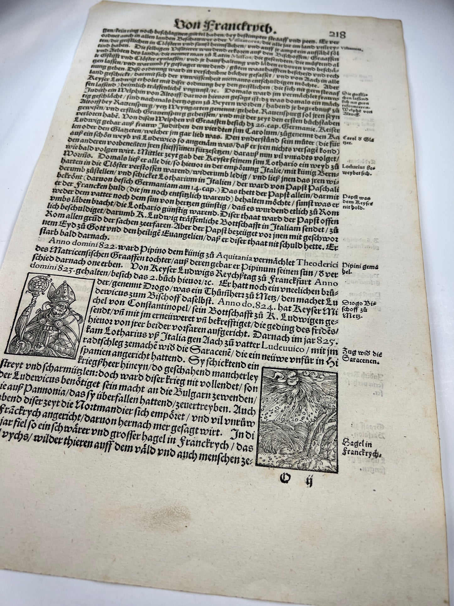 1548 Folio Leaf with 4 Woodcuts From The Stumpf Chronicle - Portents of Doom, Raining Corn & Earthquake