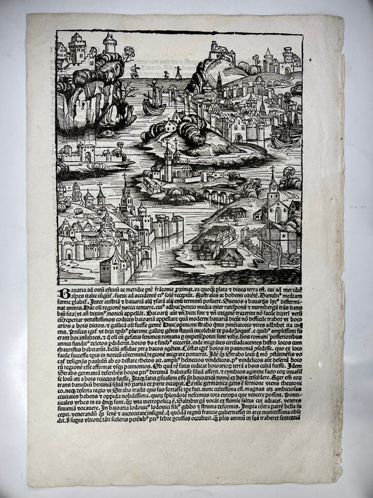 1493 Incunabula Leaf From the Nuremberg Chronicle of Hartmann Schedel - View of Bavaria, Germany