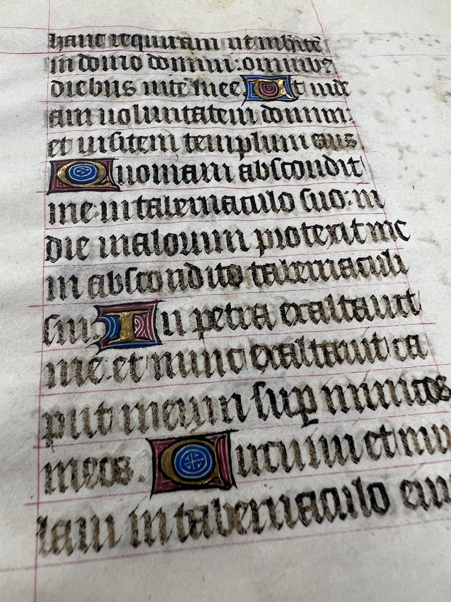 c1450 Illuminated Manuscript Vellum Bifolium Leaves from a Book of Hours