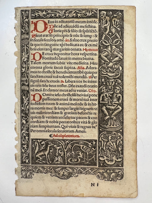 c1500s Leaf from Printed Book of Hours with Metalcuts - Burial of Jesus