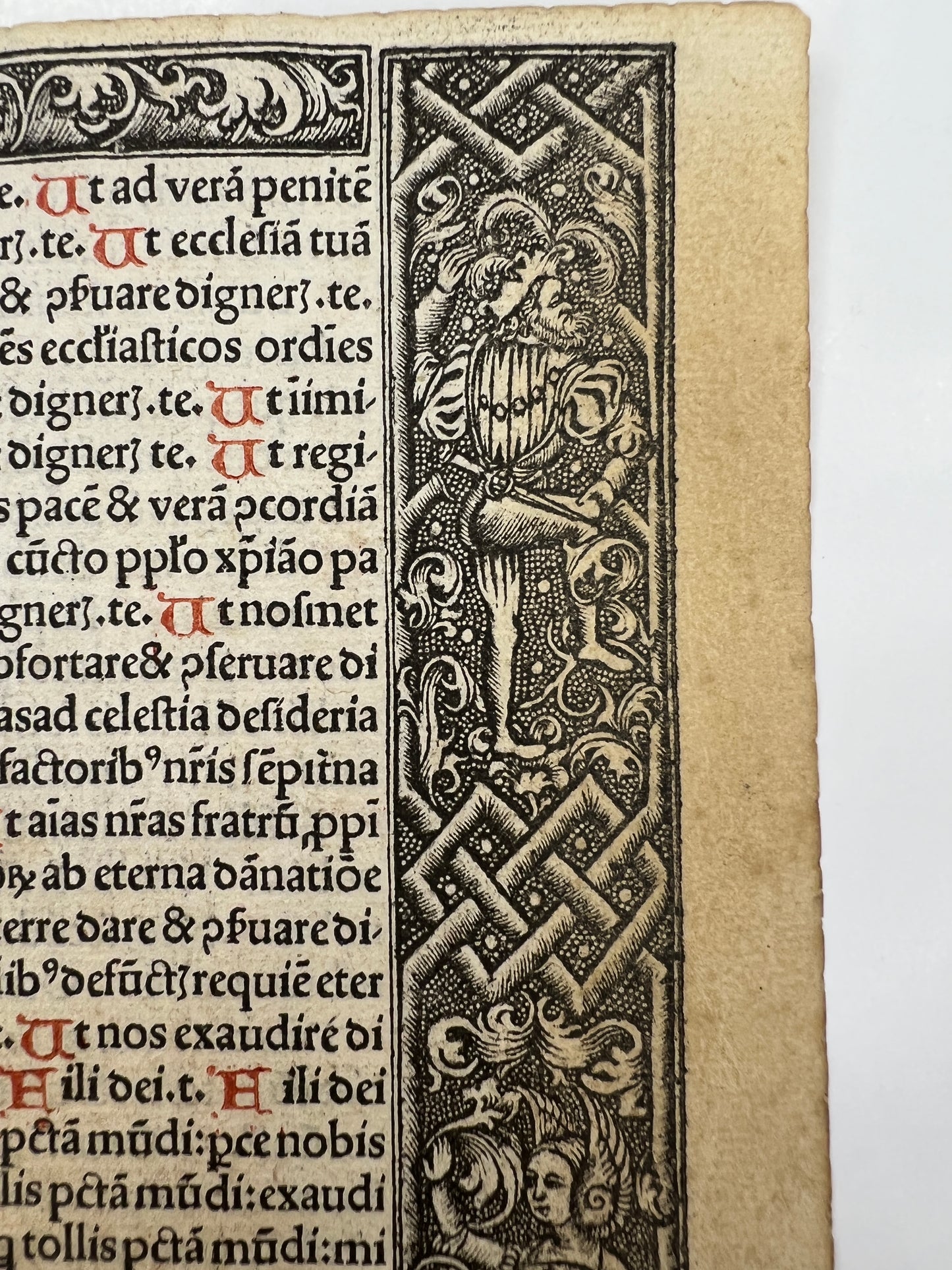 c1500s Leaf from Printed Book of Hours with Metalcuts