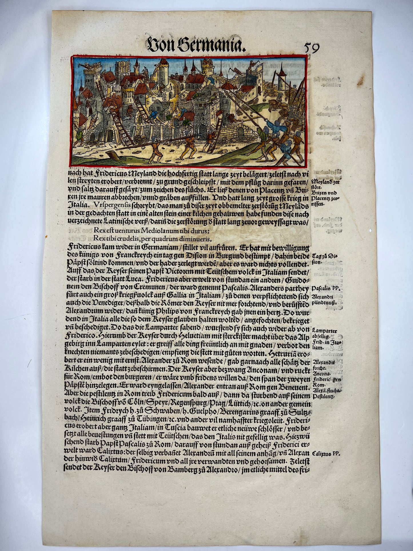 1548 Folio Leaf with 3 Woodcuts From The Stumpf Chronicle - The Destruction and Rebuilding of Milan (1162)