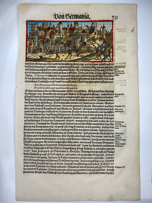 1548 Folio Leaf with 3 Woodcuts From The Stumpf Chronicle - The Destruction and Rebuilding of Milan (1162)