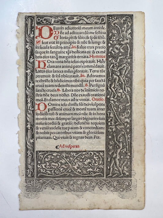 c1500s Leaf from Printed Book of Hours with Metalcuts - Deposition