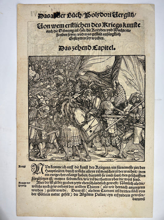 1537 Leaf with 2 Woodcuts - Origin of Guilds & Societies, Start of Warfare